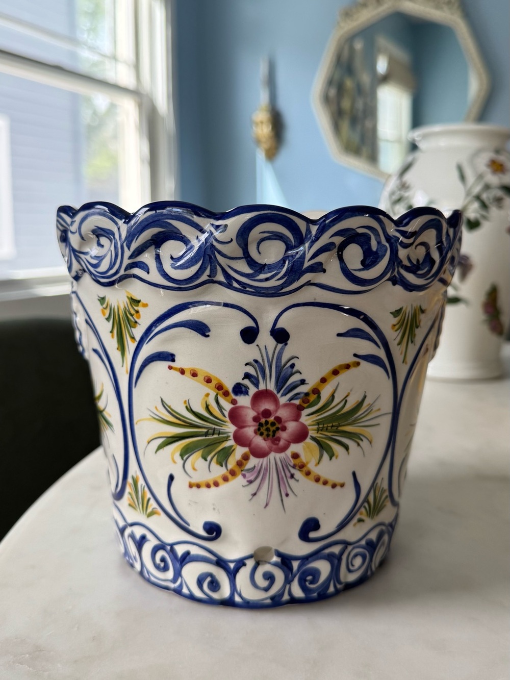 Blue and White Hand-Painted Planter